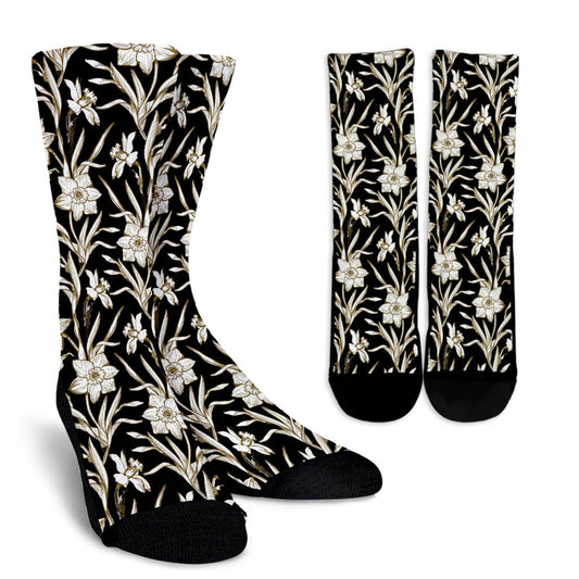 Daffodils Pattern Print Design DF06 Crew Socks-JORJUNE.COM