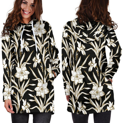 Daffodils Pattern Print Design DF06 Women Hoodie Dress