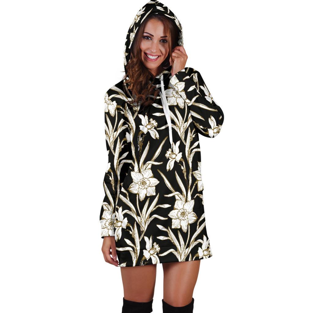 Daffodils Pattern Print Design DF06 Women Hoodie Dress