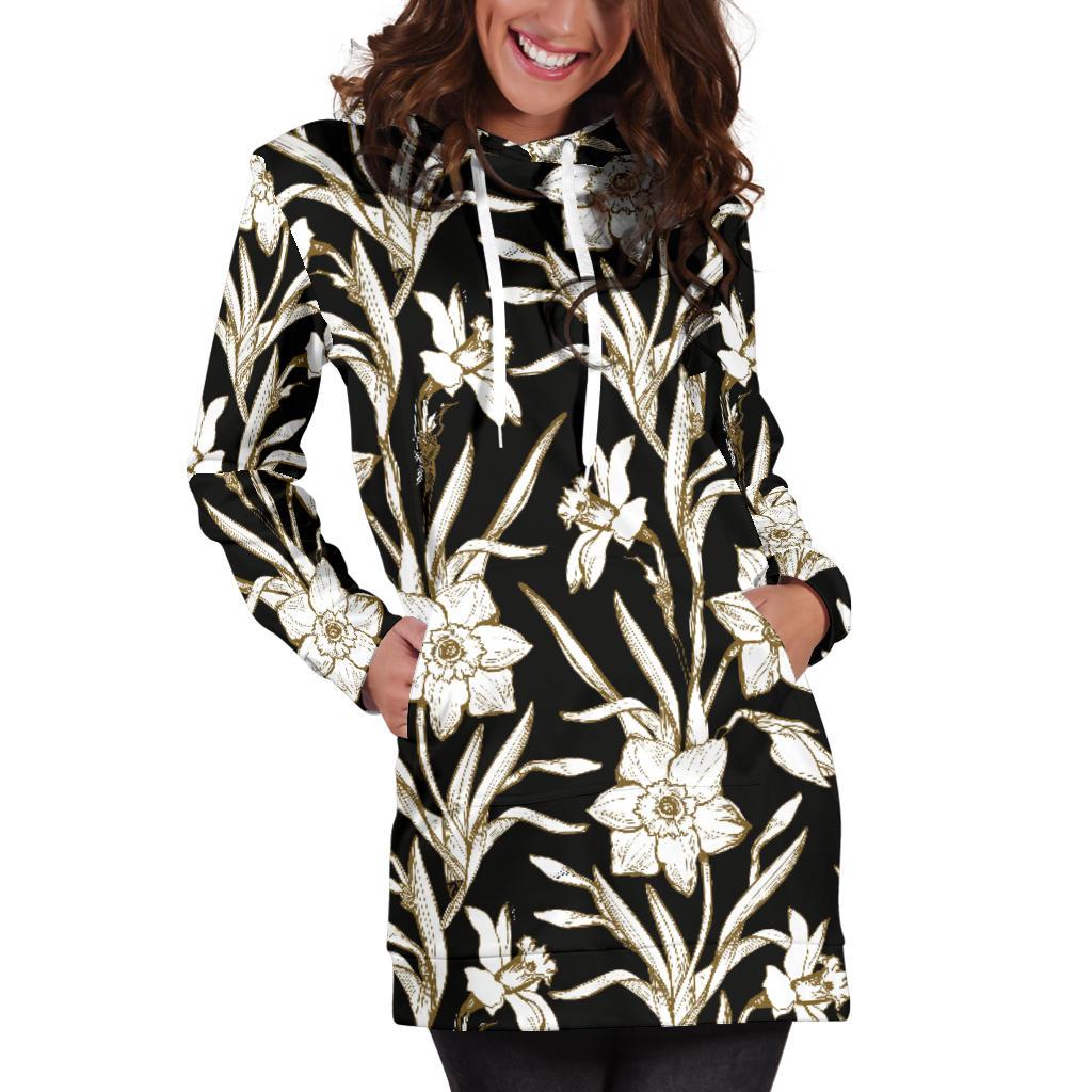 Daffodils Pattern Print Design DF06 Women Hoodie Dress