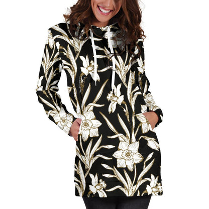 Daffodils Pattern Print Design DF06 Women Hoodie Dress