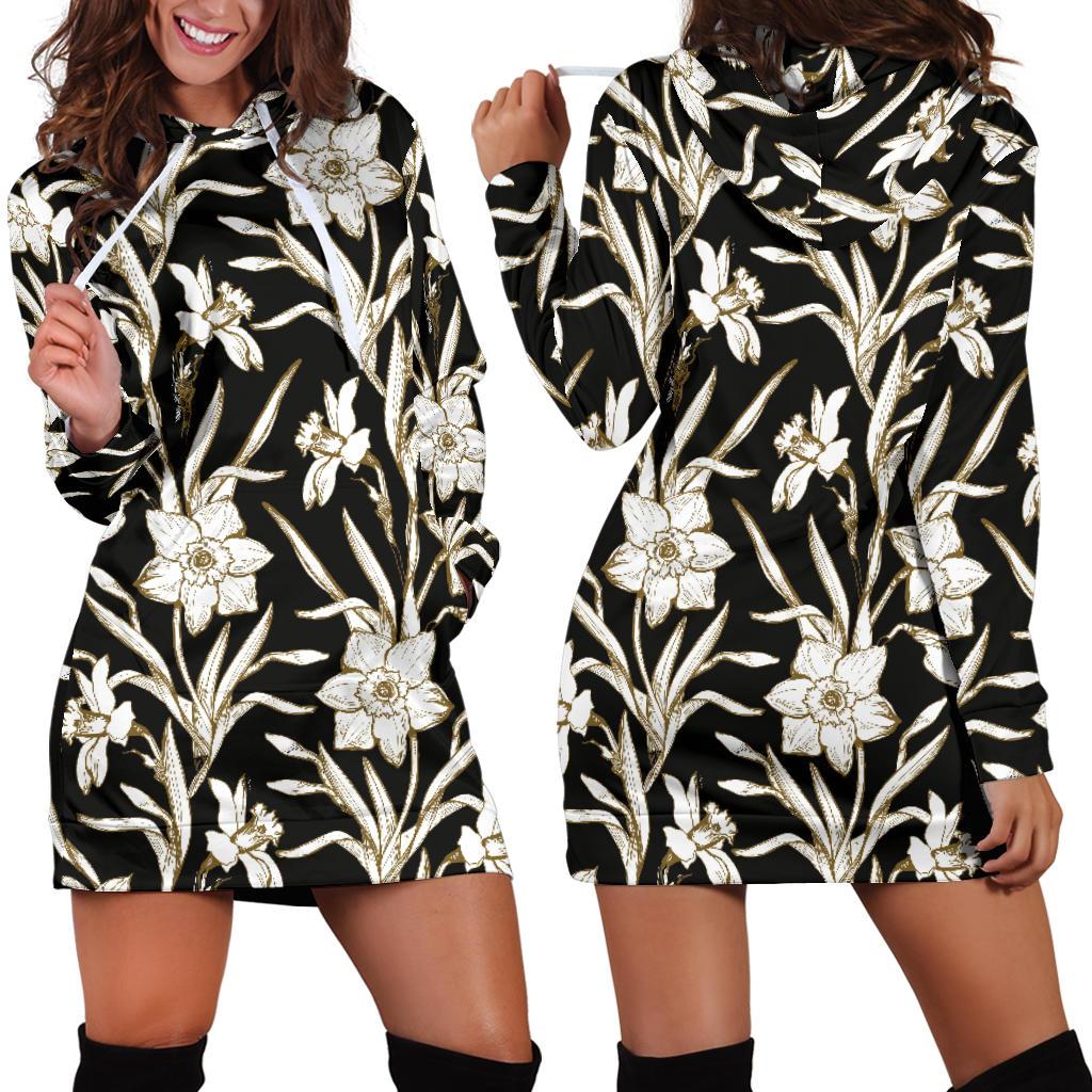 Daffodils Pattern Print Design DF06 Women Hoodie Dress