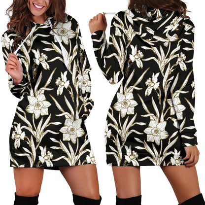Daffodils Pattern Print Design DF06 Women Hoodie Dress