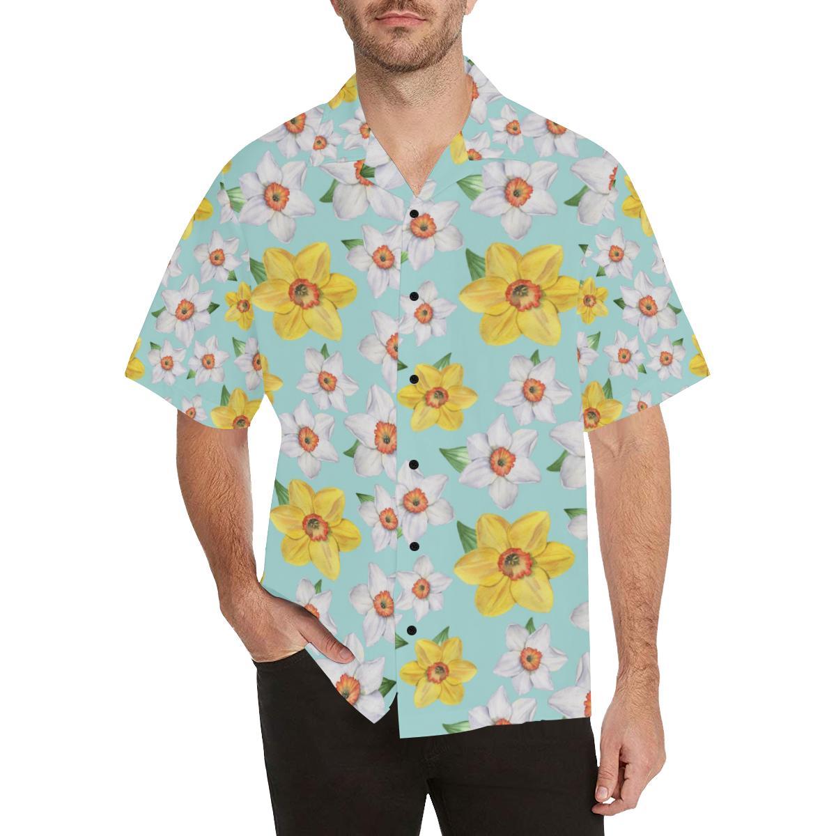 Daffodils Pattern Print Design DF07 Men Hawaiian Shirt-JorJune