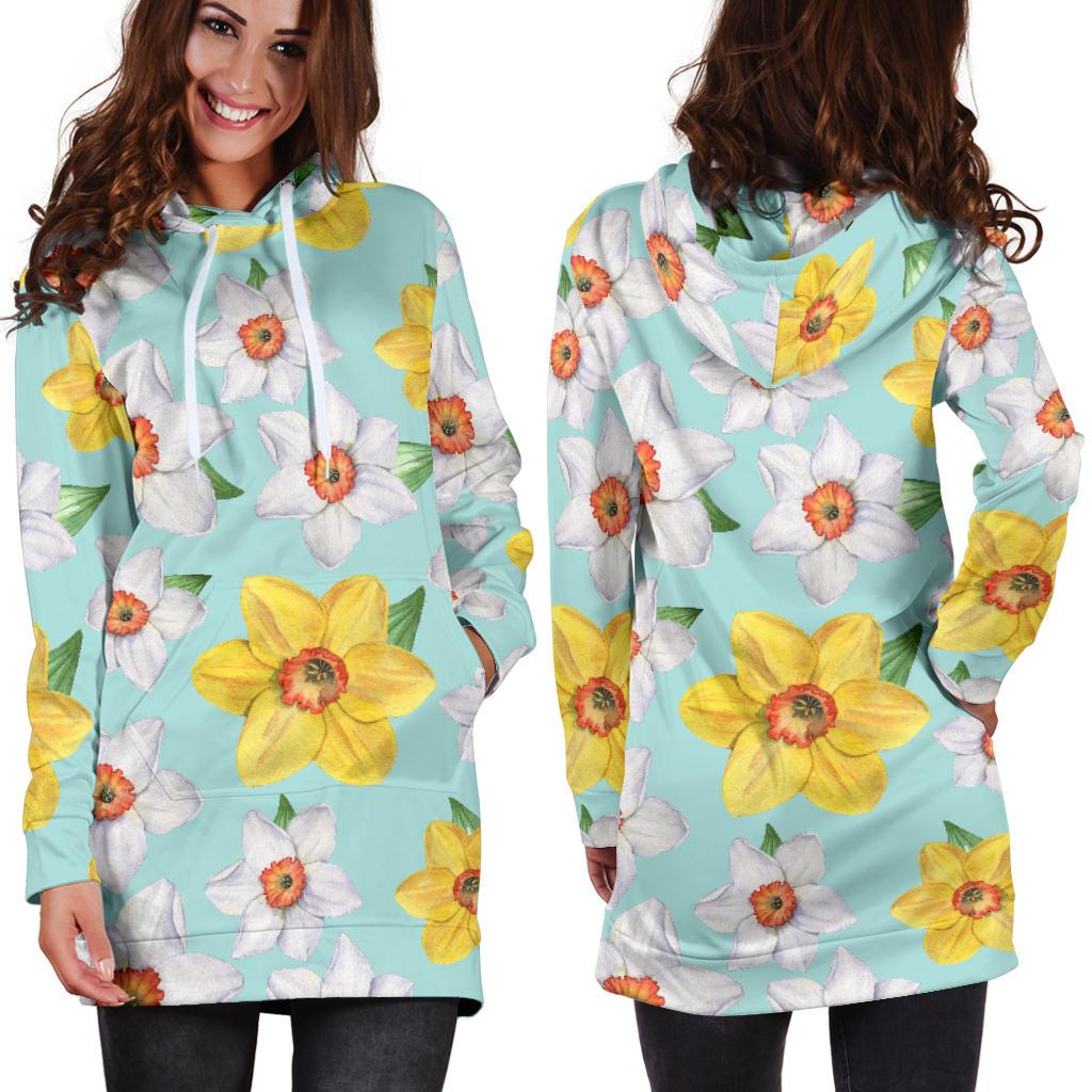 Daffodils Pattern Print Design DF07 Women Hoodie Dress