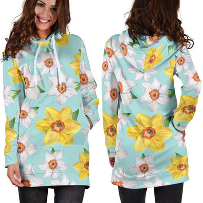Daffodils Pattern Print Design DF07 Women Hoodie Dress