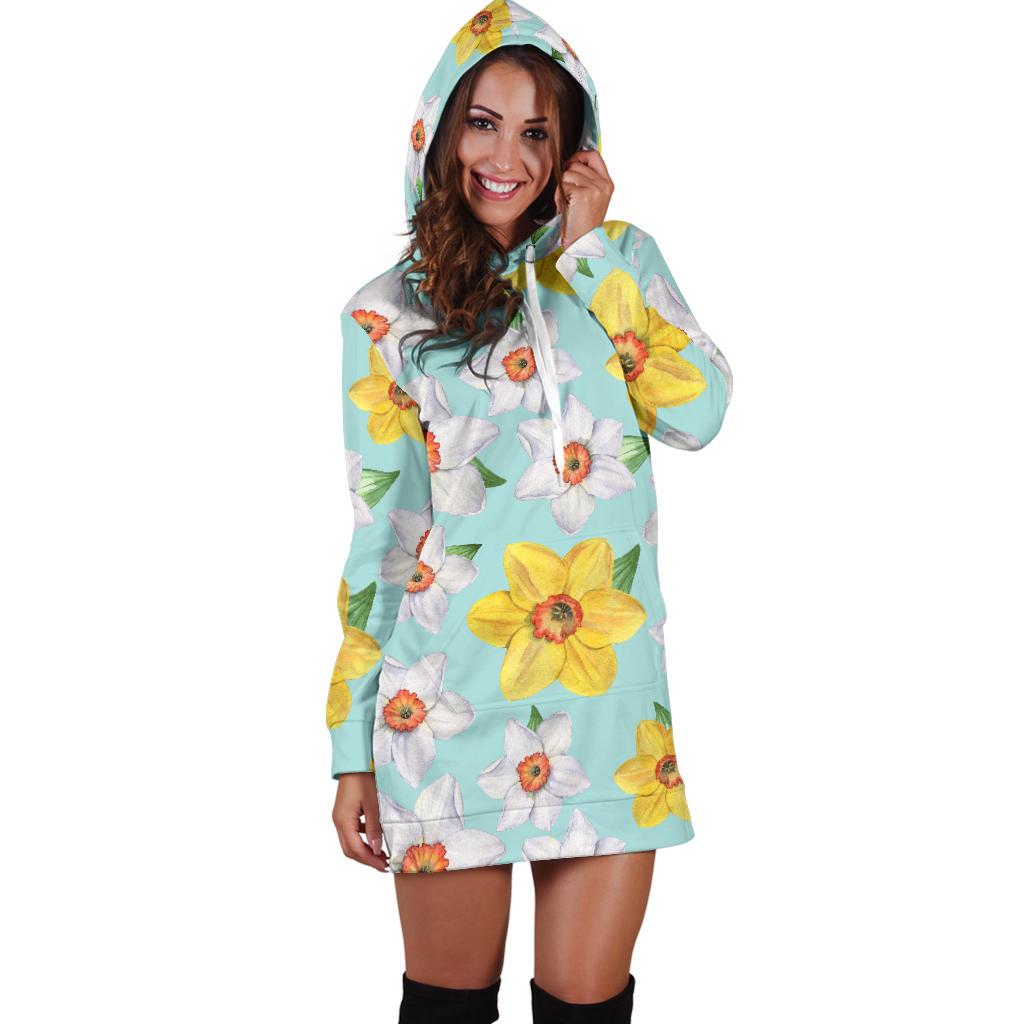 Daffodils Pattern Print Design DF07 Women Hoodie Dress