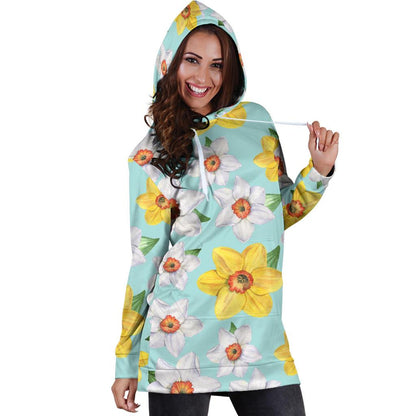 Daffodils Pattern Print Design DF07 Women Hoodie Dress