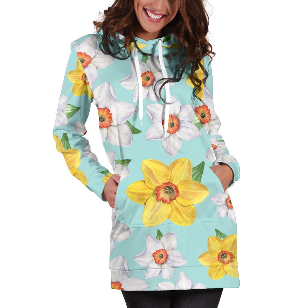 Daffodils Pattern Print Design DF07 Women Hoodie Dress