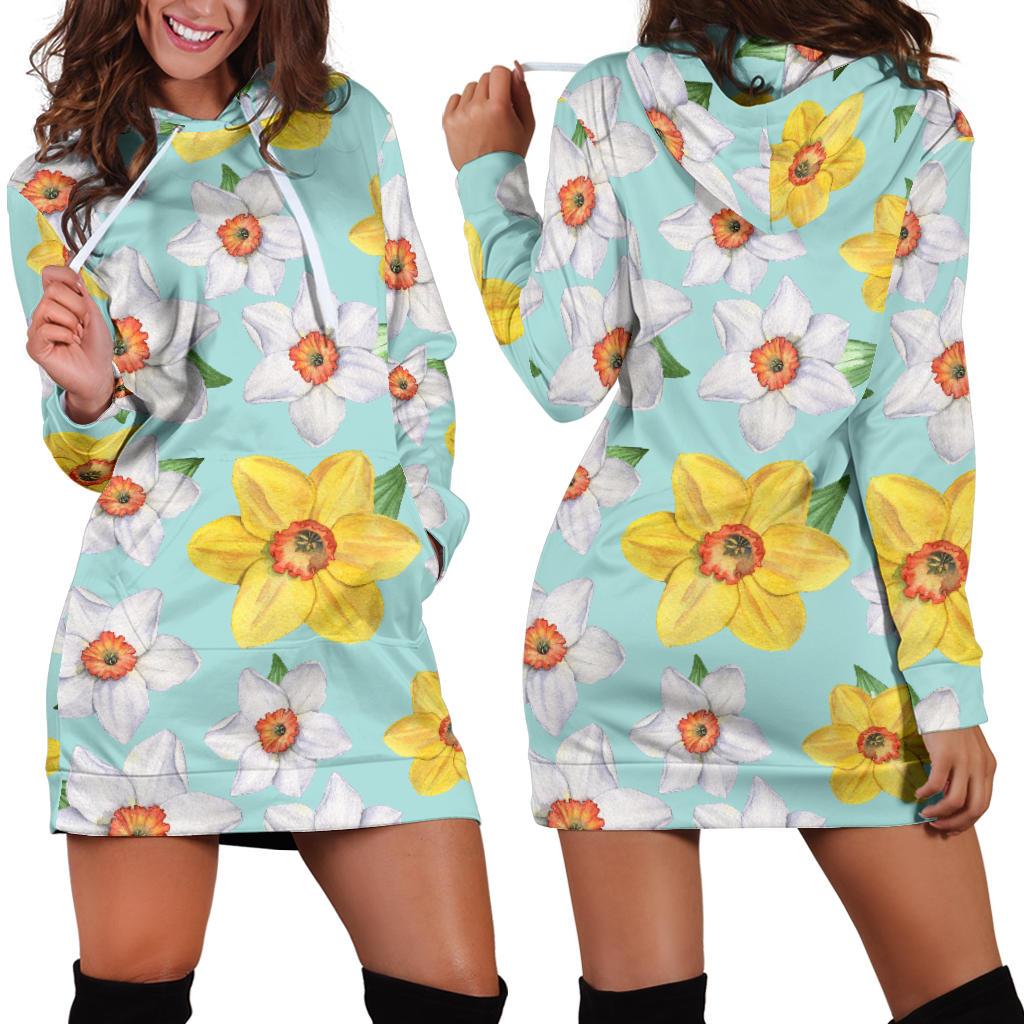 Daffodils Pattern Print Design DF07 Women Hoodie Dress