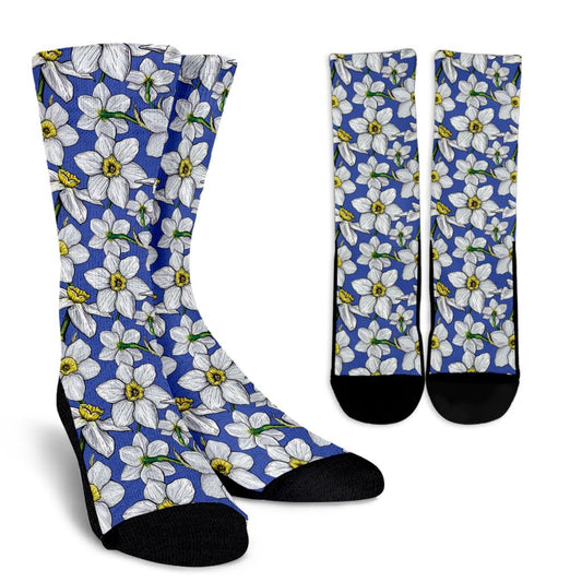 Daffodils Pattern Print Design DF08 Crew Socks-JORJUNE.COM