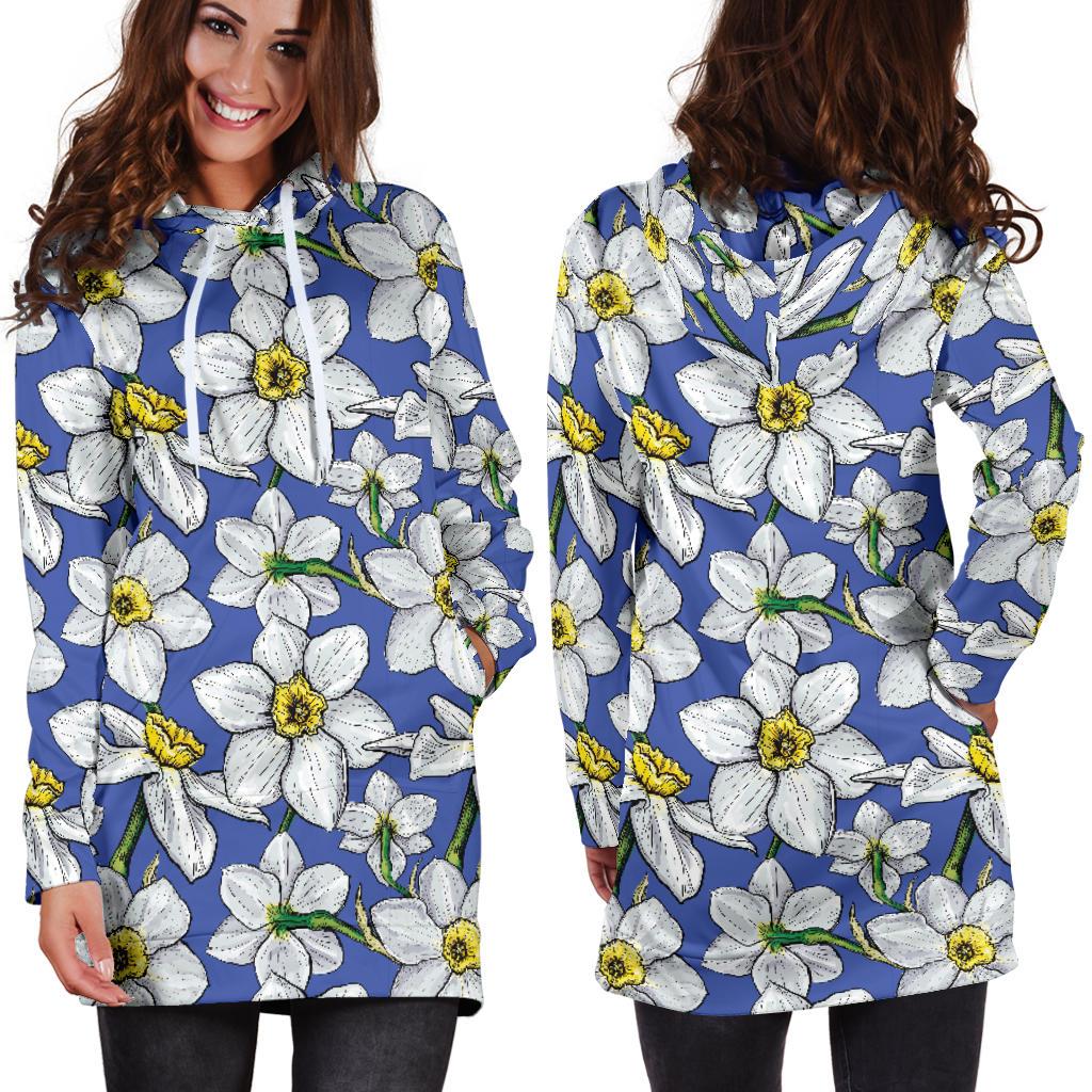 Daffodils Pattern Print Design DF08 Women Hoodie Dress