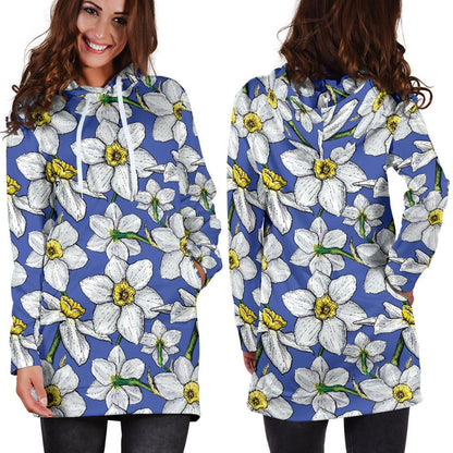 Daffodils Pattern Print Design DF08 Women Hoodie Dress