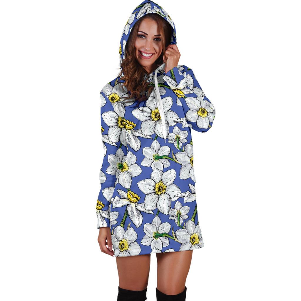 Daffodils Pattern Print Design DF08 Women Hoodie Dress