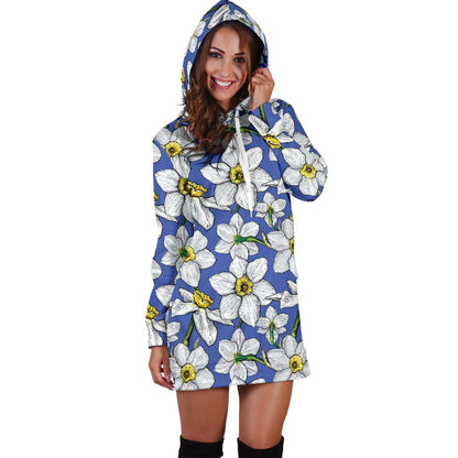 Daffodils Pattern Print Design DF08 Women Hoodie Dress