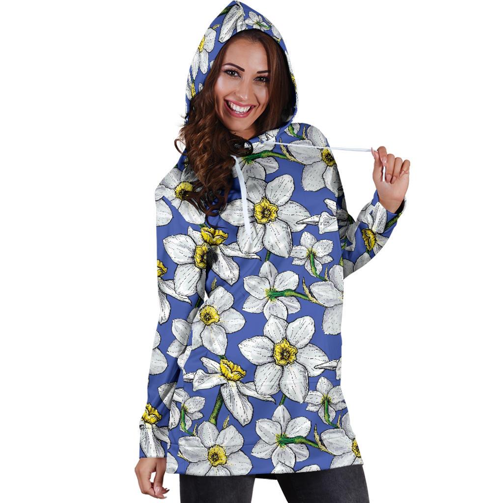 Daffodils Pattern Print Design DF08 Women Hoodie Dress