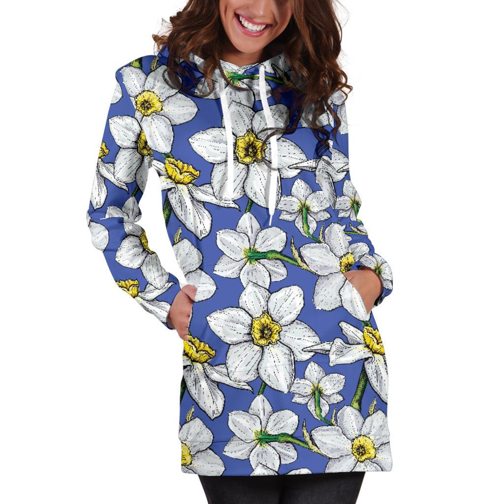 Daffodils Pattern Print Design DF08 Women Hoodie Dress
