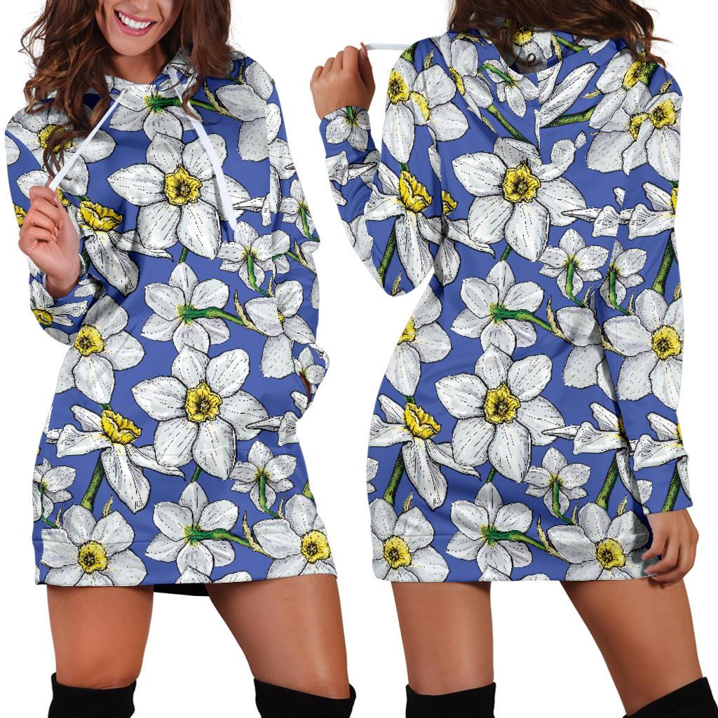 Daffodils Pattern Print Design DF08 Women Hoodie Dress