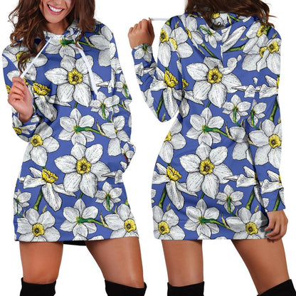 Daffodils Pattern Print Design DF08 Women Hoodie Dress