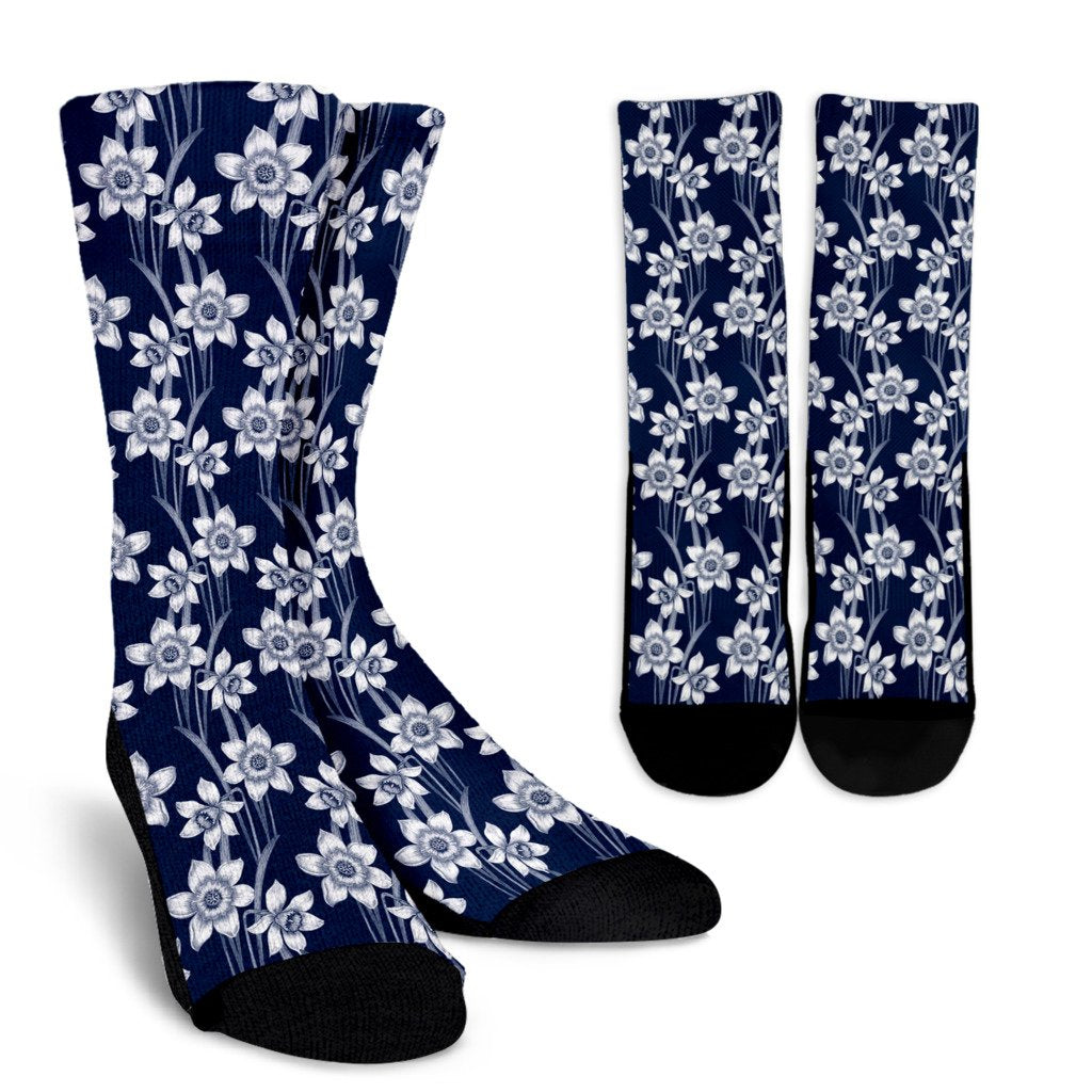 Daffodils Pattern Print Design DF09 Crew Socks-JORJUNE.COM