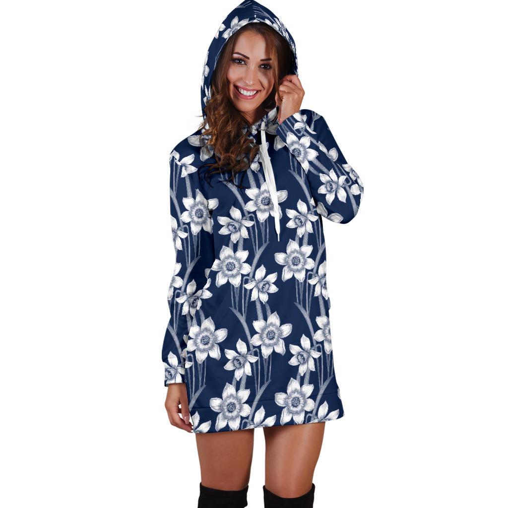 Daffodils Pattern Print Design DF09 Women Hoodie Dress