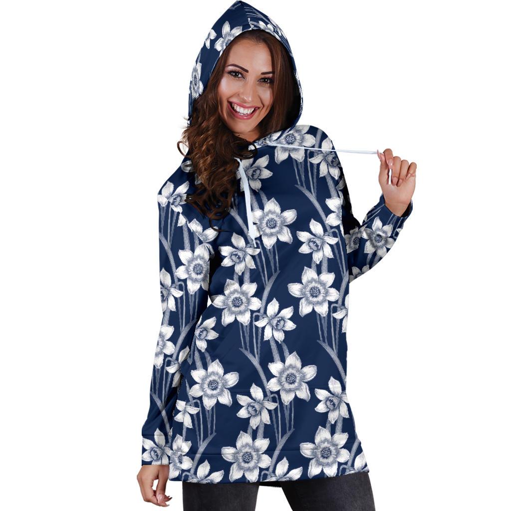 Daffodils Pattern Print Design DF09 Women Hoodie Dress