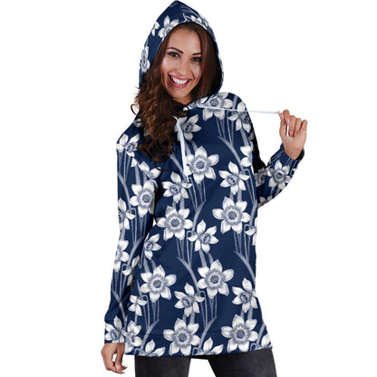 Daffodils Pattern Print Design DF09 Women Hoodie Dress