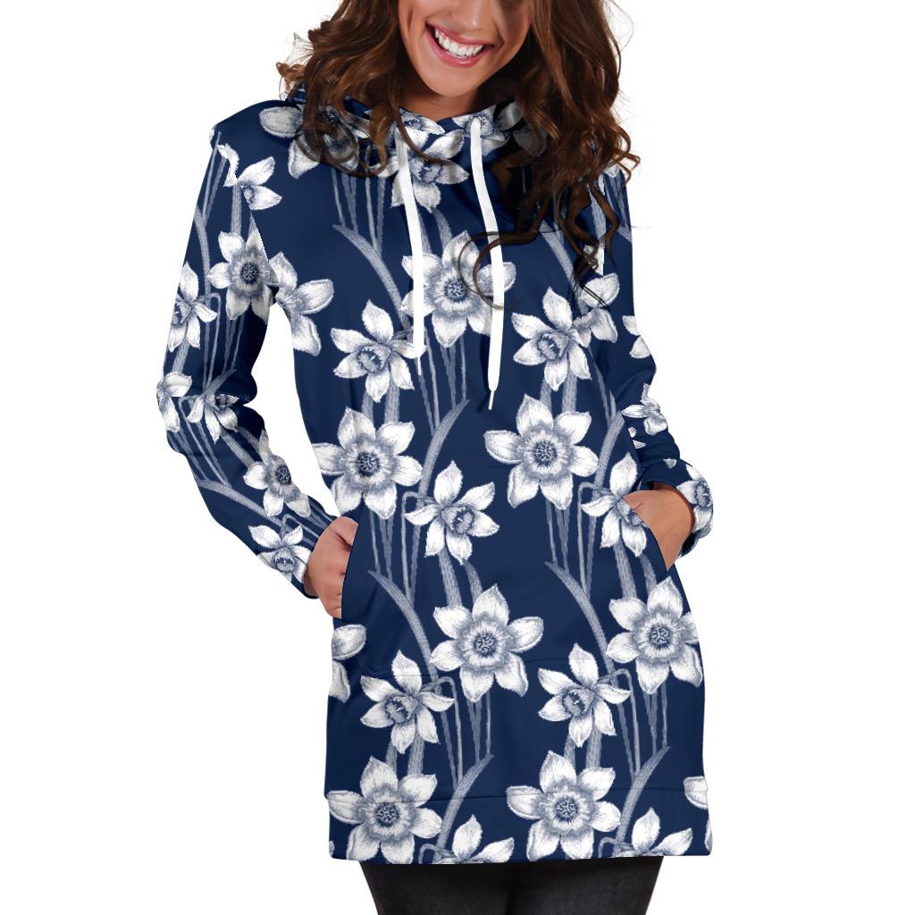 Daffodils Pattern Print Design DF09 Women Hoodie Dress