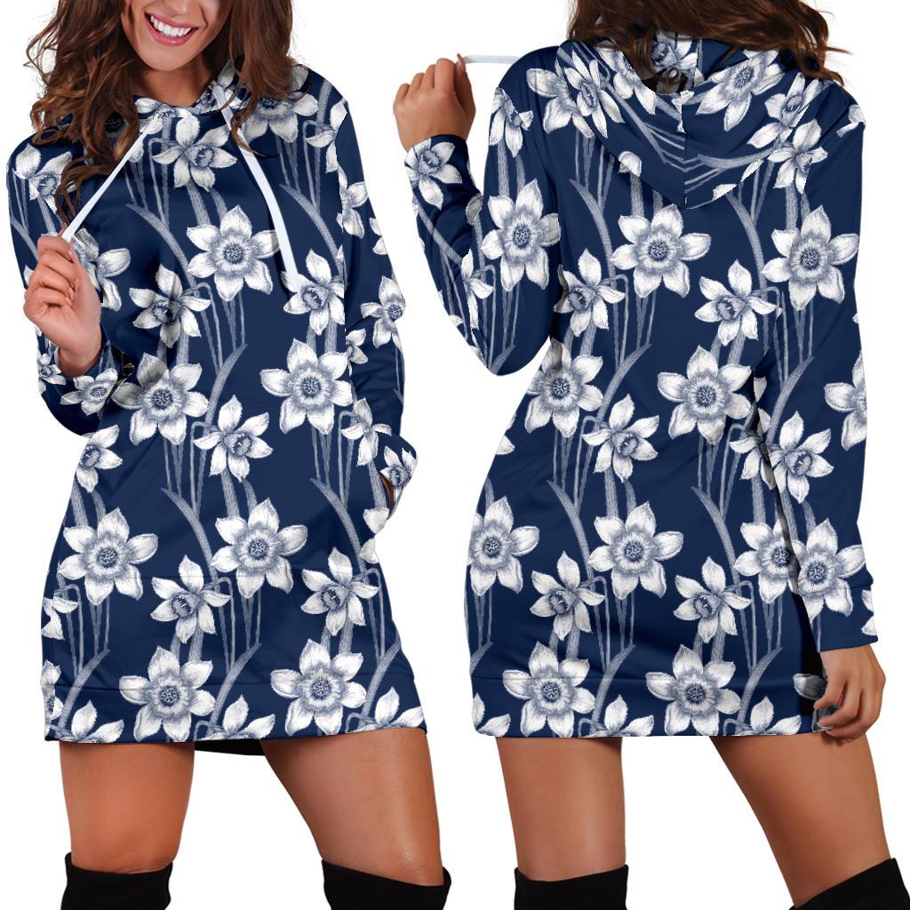 Daffodils Pattern Print Design DF09 Women Hoodie Dress