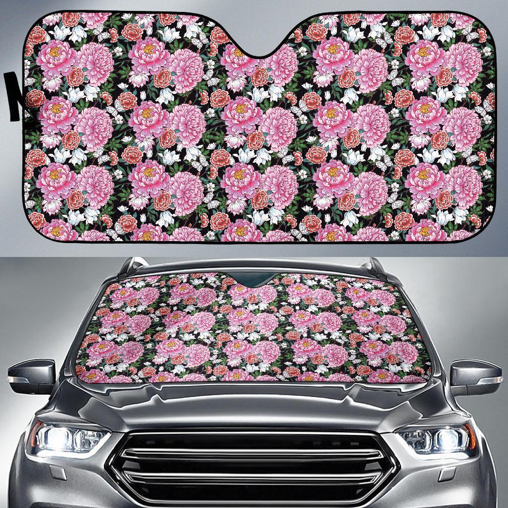 Dahlia Pattern Print Design 02 Car Sun Shade-JORJUNE.COM
