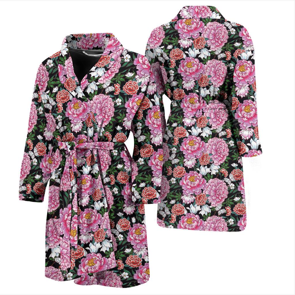 Dahlia Pattern Print Design 02 Men Bathrobe-JORJUNE.COM
