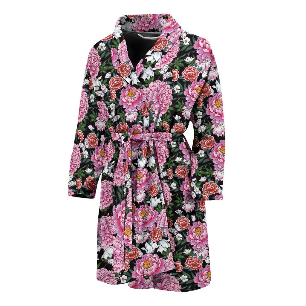Dahlia Pattern Print Design 02 Men Bathrobe-JORJUNE.COM