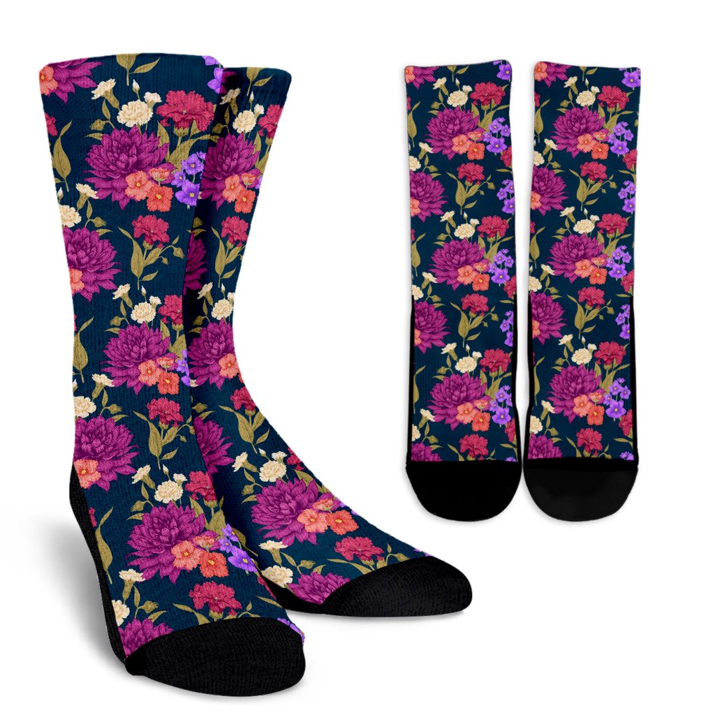 Dahlia Pattern Print Design DH01 Crew Socks-JORJUNE.COM
