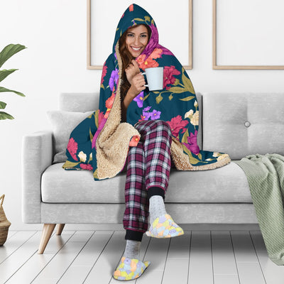 Dahlia Pattern Print Design DH01 Hooded Blanket-JORJUNE.COM