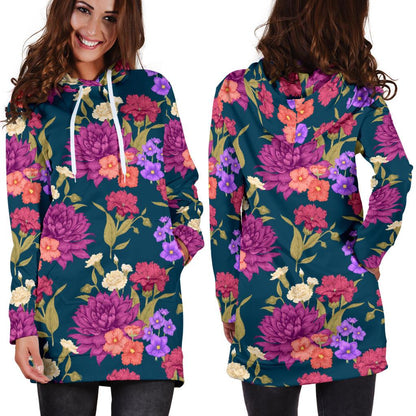 Dahlia Pattern Print Design DH01 Women Hoodie Dress