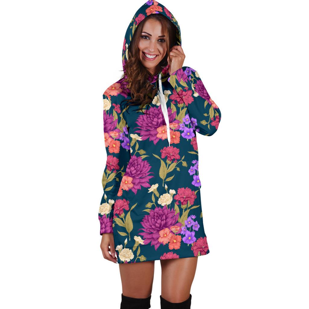 Dahlia Pattern Print Design DH01 Women Hoodie Dress