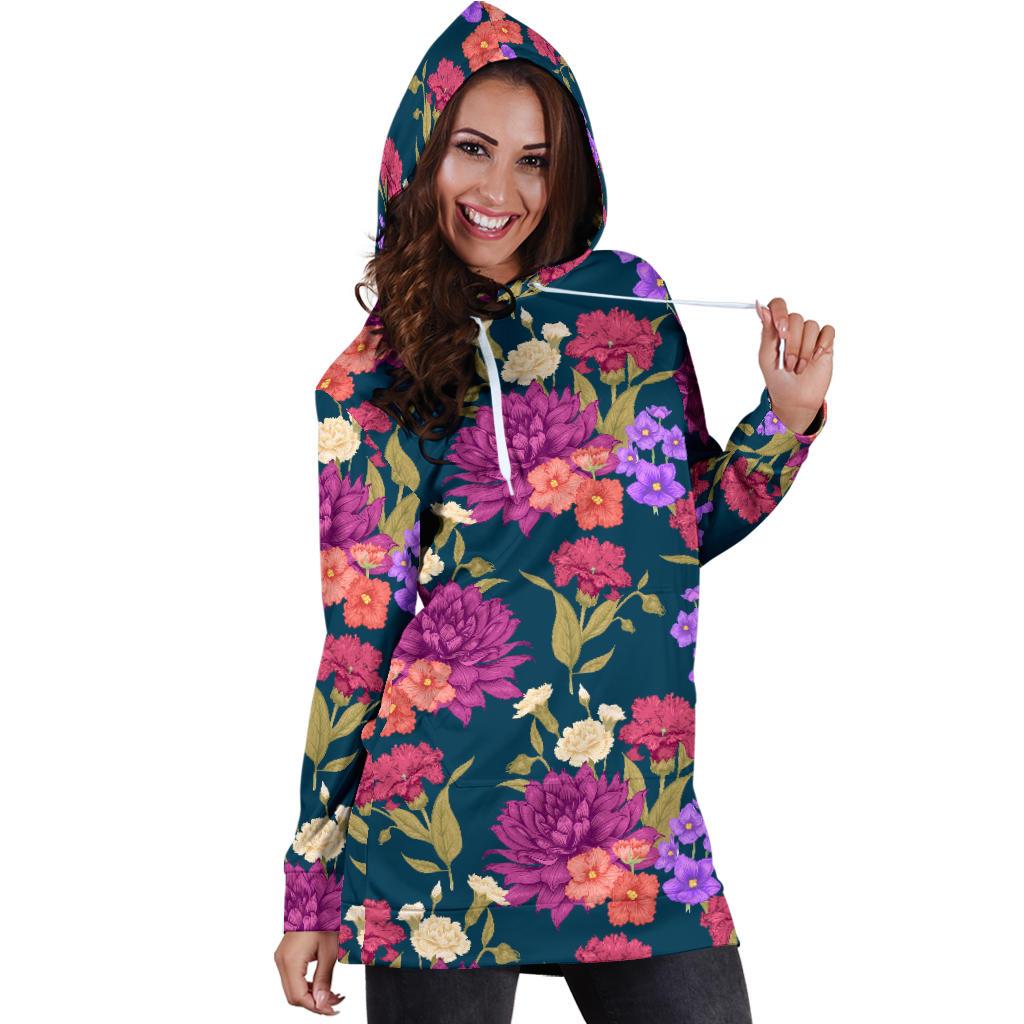Dahlia Pattern Print Design DH01 Women Hoodie Dress