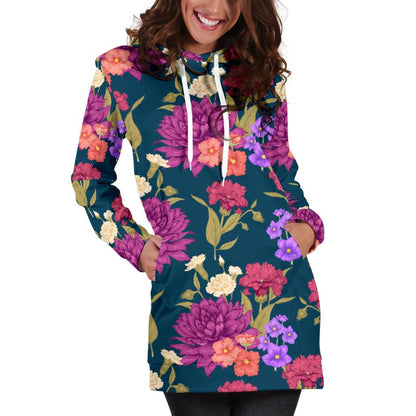 Dahlia Pattern Print Design DH01 Women Hoodie Dress