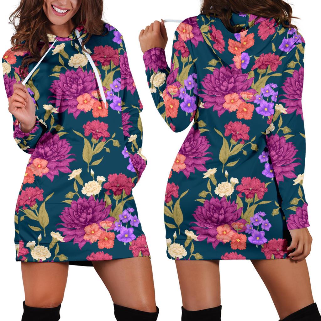 Dahlia Pattern Print Design DH01 Women Hoodie Dress