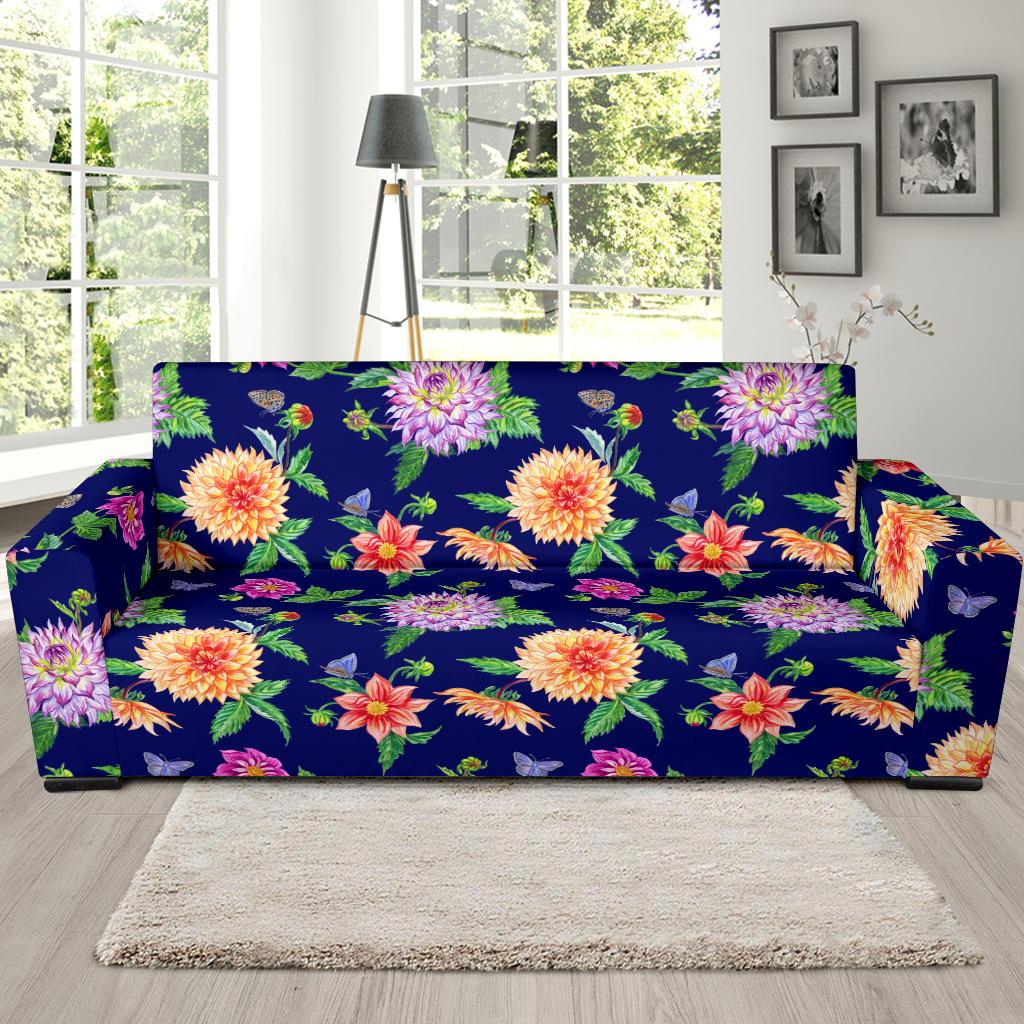 Dahlia Pattern Print Design DH010 Sofa Slipcover-JORJUNE.COM
