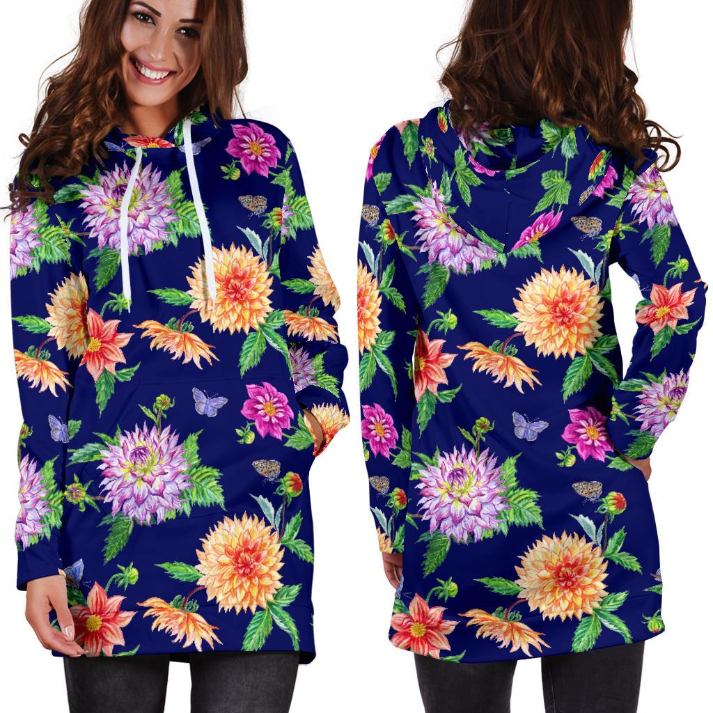 Dahlia Pattern Print Design DH010 Women Hoodie Dress
