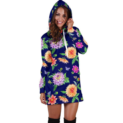 Dahlia Pattern Print Design DH010 Women Hoodie Dress