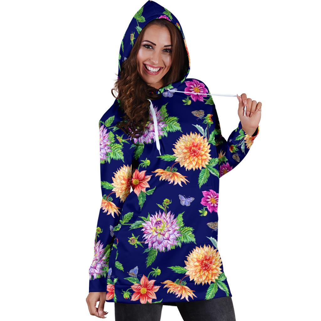 Dahlia Pattern Print Design DH010 Women Hoodie Dress