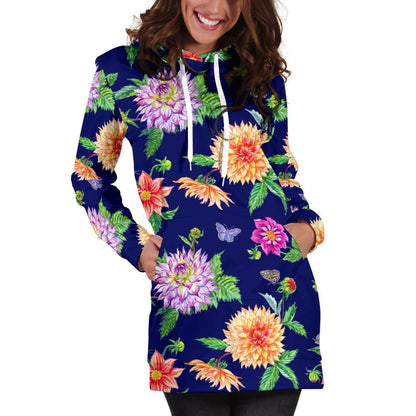 Dahlia Pattern Print Design DH010 Women Hoodie Dress