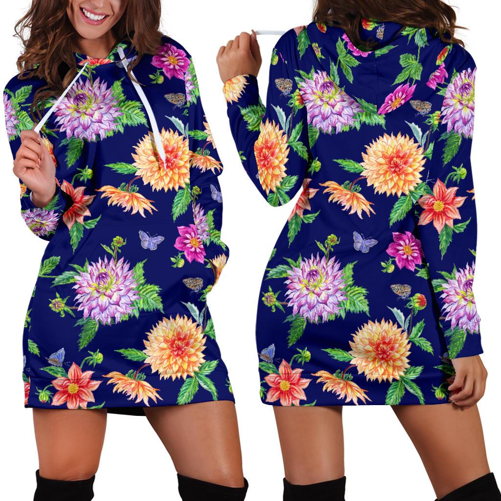 Dahlia Pattern Print Design DH010 Women Hoodie Dress
