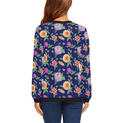 Dahlia Pattern Print Design DH010 Women Long Sleeve Sweatshirt-JorJune