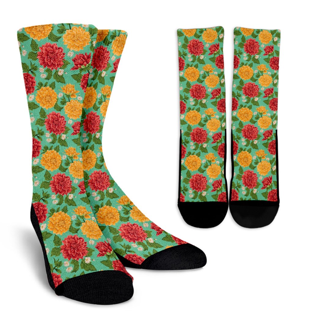 Dahlia Pattern Print Design DH011 Crew Socks-JORJUNE.COM