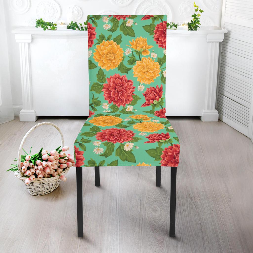 Dahlia Pattern Print Design DH011 Dining Chair Slipcover-JORJUNE.COM