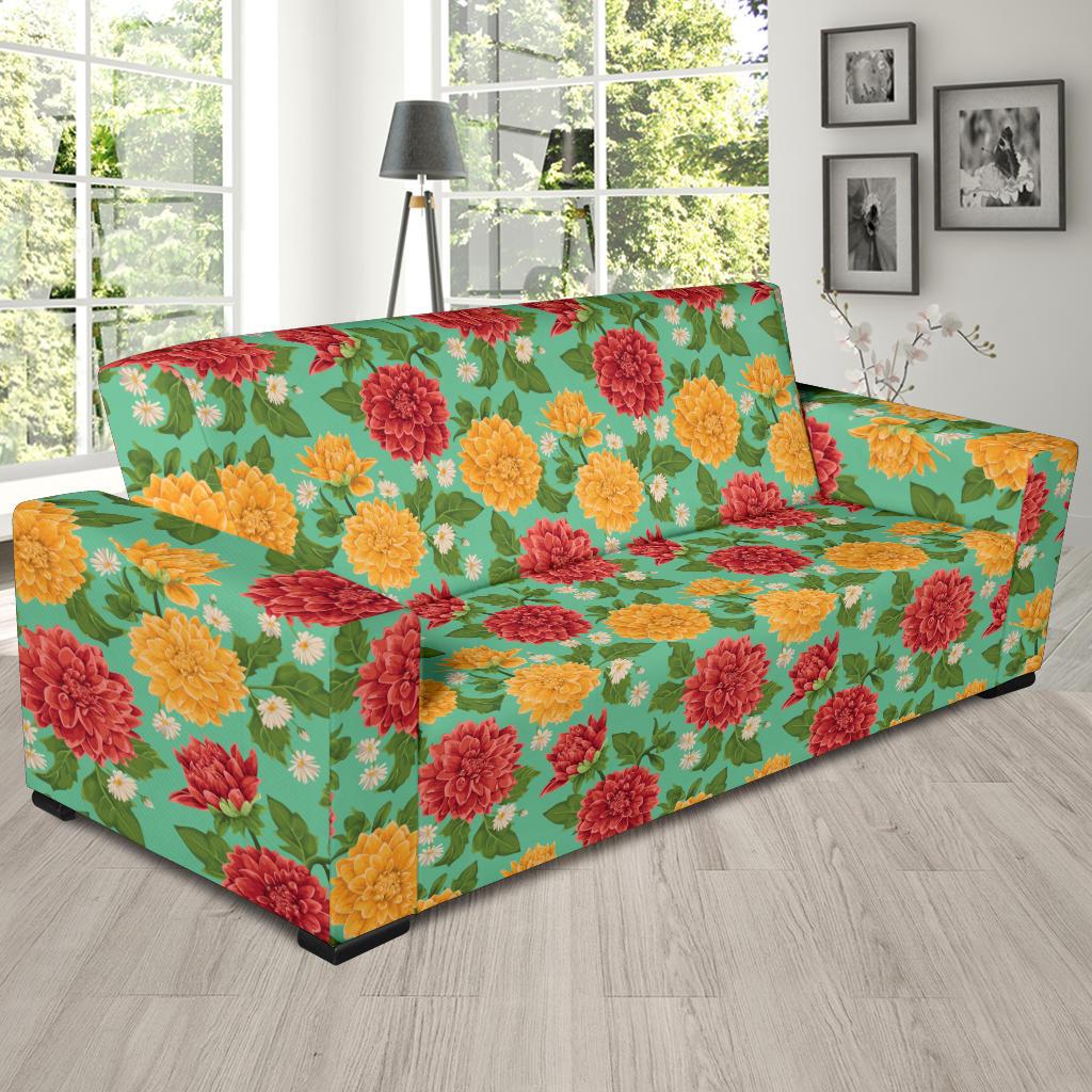 Dahlia Pattern Print Design DH011 Sofa Slipcover-JORJUNE.COM