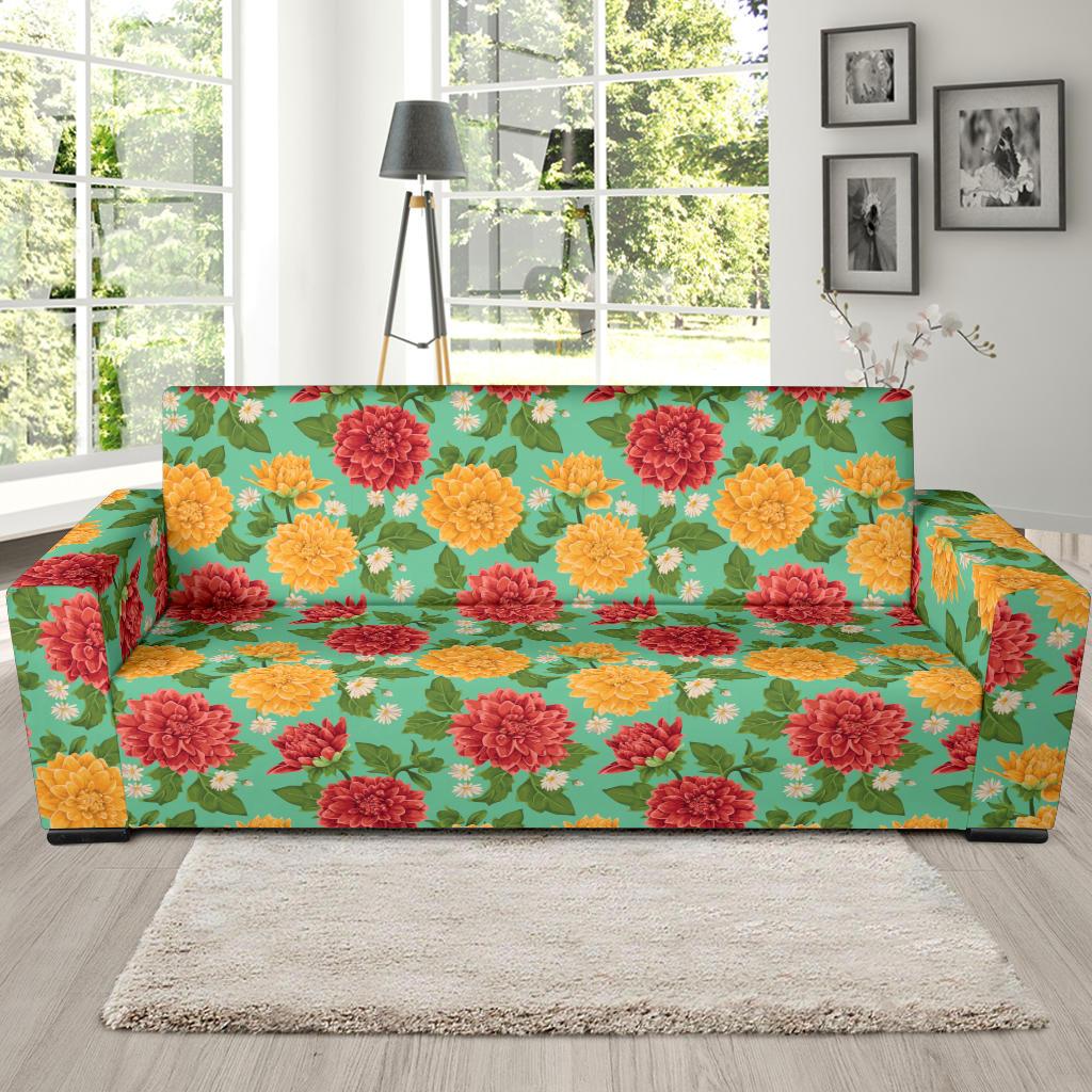 Dahlia Pattern Print Design DH011 Sofa Slipcover-JORJUNE.COM